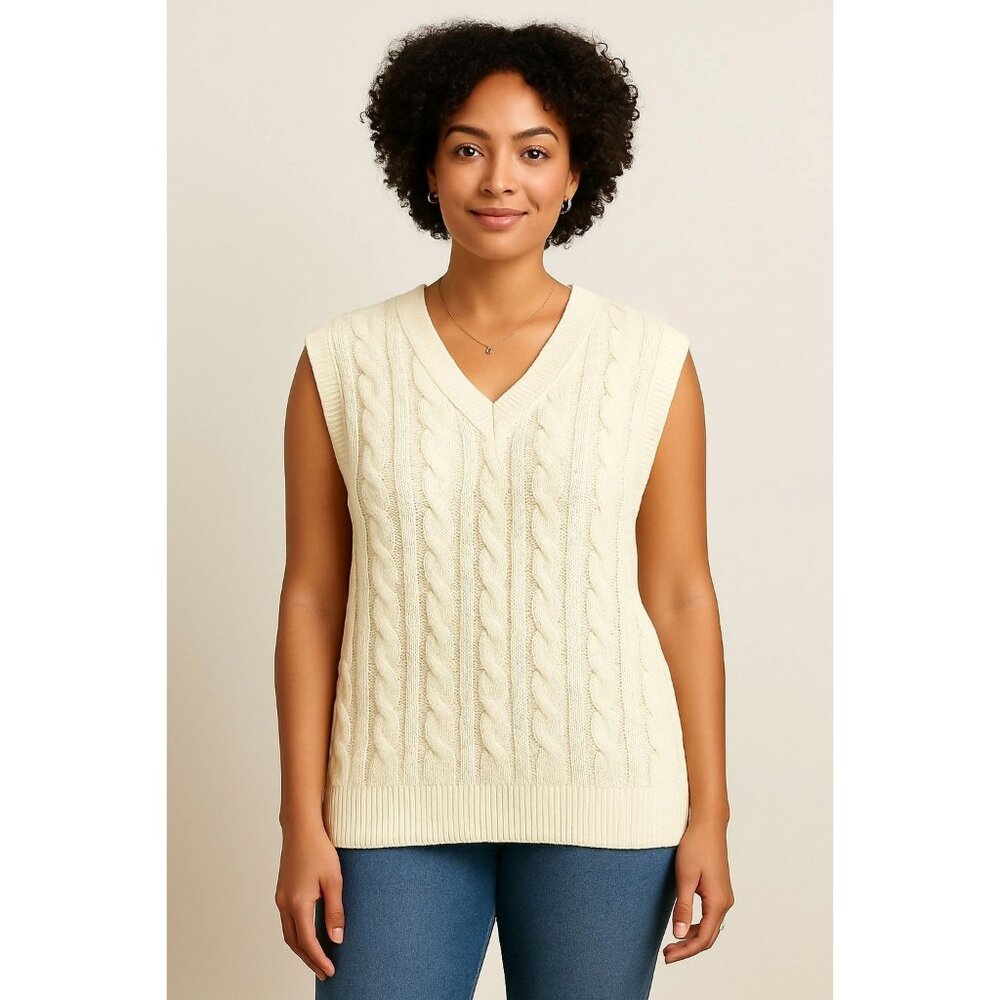 New LuLaRoe Cable Knit Cream Sleeveless Sweater Vest XL 100% Acrylic